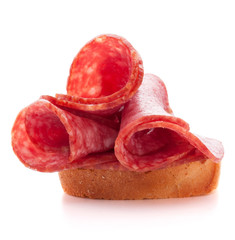 sandwich with salami sausage on white background  cutout