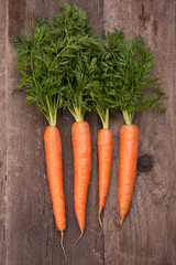 fresh carrot bunch on grungy wooden background