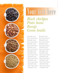 Variety or legumes in bowls