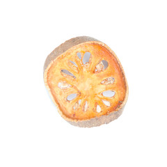 Dry Bael Fruit tea (Aegle marmelos) isolated on white background