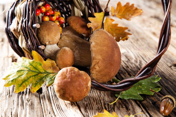 Ceps on wooden table