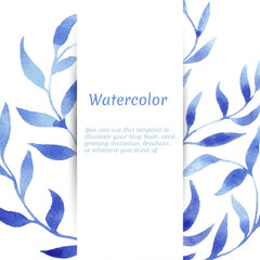 vector blue gzhel watercolor leaf pattern template
