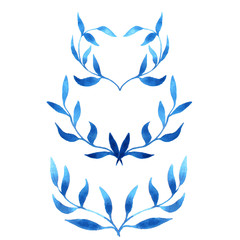 vector blue gzhel watercolor leaf pattern template