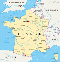 Naklejka premium Mapa polityczna Francji