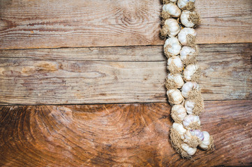 Wild garlic on a rustic wooden table