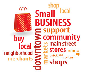 Small Business, bag, shop local neighborhood stores, word cloud