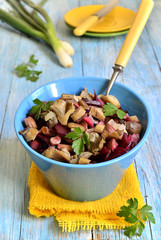 Beetroot salad with mushrooms.