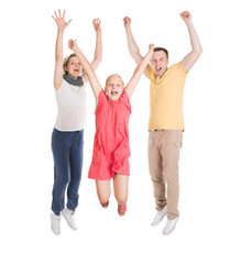 Fototapeta premium Excited Young Happy Family Jumping