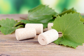 Wine bottle corks on table close-up