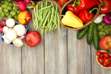Summer frame with fresh organic vegetables and fruits