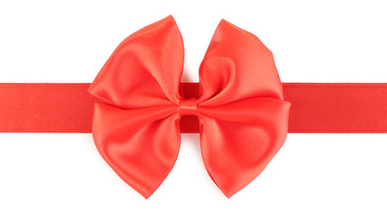 Red ribbon and red bow isolated on white