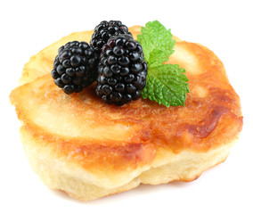 Tasty pancake with fresh berries and mint leaf, isolated