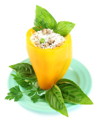 Pepper prepared for cooking stuffed paprika with meat and rice,