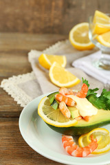 Tasty salad with shrimps and avocado
