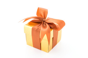 Gold gift box isolated on white background
