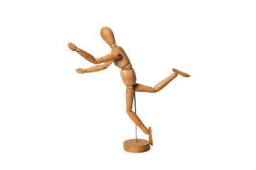 wooden Dummy run about to fall Isolated Over White Background
