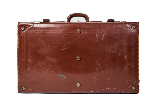 Vintage leather luggage isolated on white background