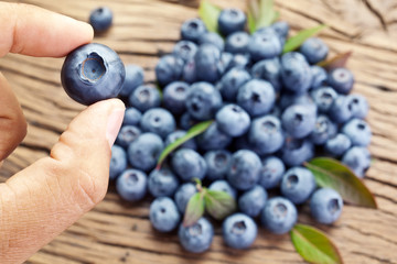 Blueberry in the man's hand.