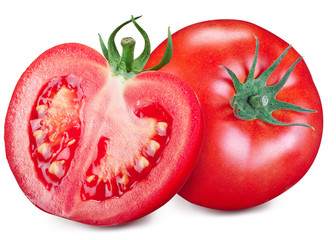 Tomato and a half isolated on a white background.