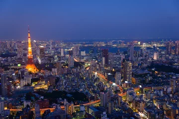 Fotobehang Tokyo in de schemering, richting Tokyo Tower en Shinagaw © Scirocco340
