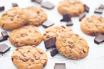 chocolate cookies on old wooden table