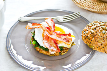 Bacon ,Egg and Spinach Sandwich breakfast