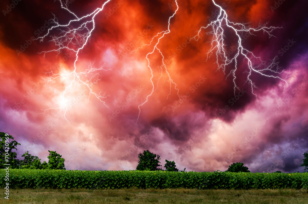 Poster thunderstorm with lightning.