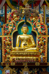 Golden temple in the Namdroling Monastery in Bylakuppe, Karnatak