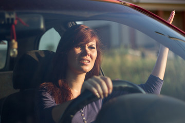 angry girl in the car