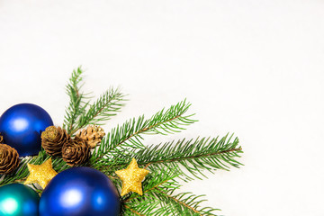 christmas card with blue balls