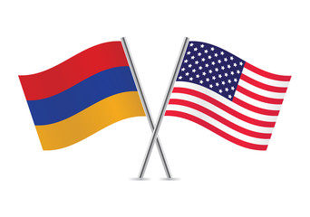American and Armenian flags. Vector illustration.
