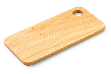 Wooden cutting board isolated on white background