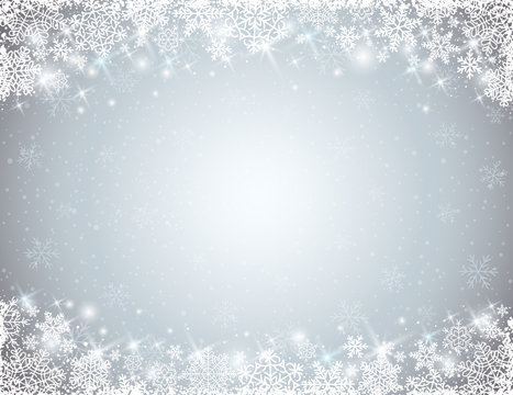 Grey Background With  Frame Of Snowflakes,  Vector