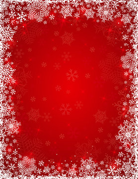 red background with  frame of snowflakes,  vector