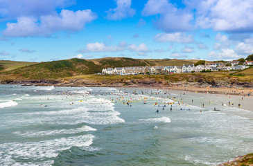 View over Polzeath Beach near Wadebridge Cornwall England