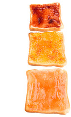 Mix fruit, blueberry, orange fruit jam spread on bread toast