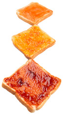 Mix fruit, blueberry, orange fruit jam spread on bread toast