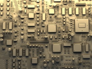 Fantasy circuit board or mainboard. Top view. 3d illustration