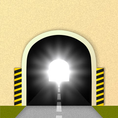 Road tunnel, the glare of headlights. Vector illustration.