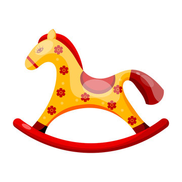 Toy rocking horse decorated with flowers isolated on a white bac