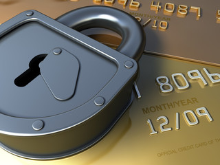 Gold credit card security. Safety Finance illustration