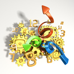 crazy golden clockwork. Surreal 3d illustration