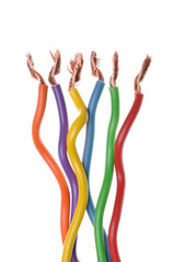 Electrical cables of power systems isolated on white background