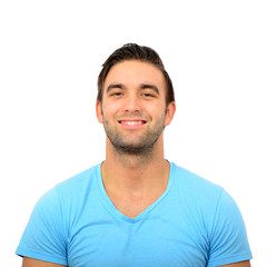 Obraz premium Portrait of handsome man smiling against white background