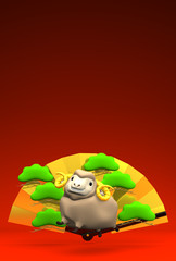 Brown Sheep And Golden Fan With Red Text Space