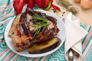 Ribs Grill on a plate with vegetables.