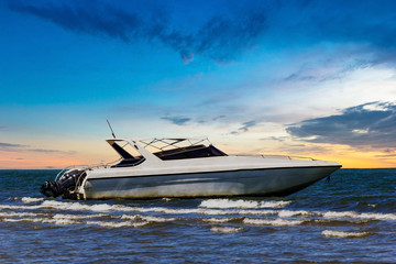 Motorboat on twilight time