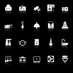 Cafe and restaurant icons with reflect on black background