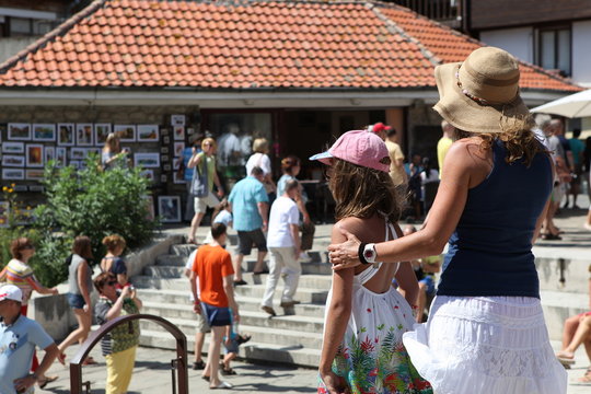 People visit Old Town on August 29, 2014 in Nesebar, Bulgaria