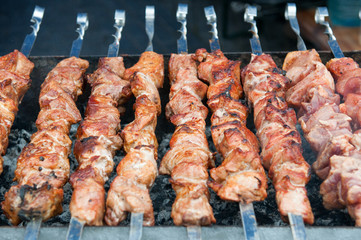 Juicy slices of meat with sauce prepare. Roast meat.